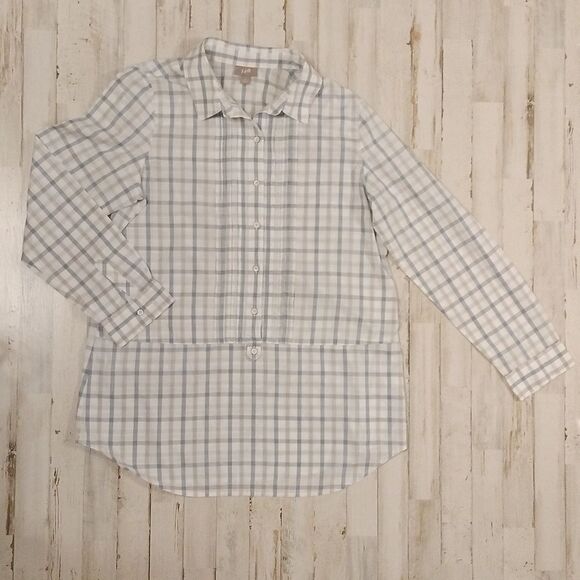 J. Jill Size M Gray Blue White Plaid Button Down Tunic Blouse - Picture 10 of 10